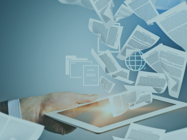 tablete simulando digitalização de documentos