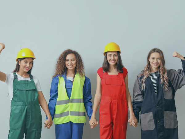 mulheres de diversas profissões punho levantados